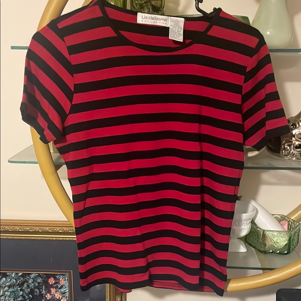 Liz Claiborne Red and Black Striped Women's Top 000647